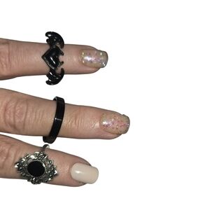 4/$15 Black and Silver Women's Ring Set Bat Goth Festival Cottagecore Whimsigoth